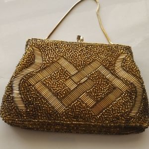 Gold Beaded Art Deco pattern Bag Evening Purse Clutch Vintage Antique Fashion